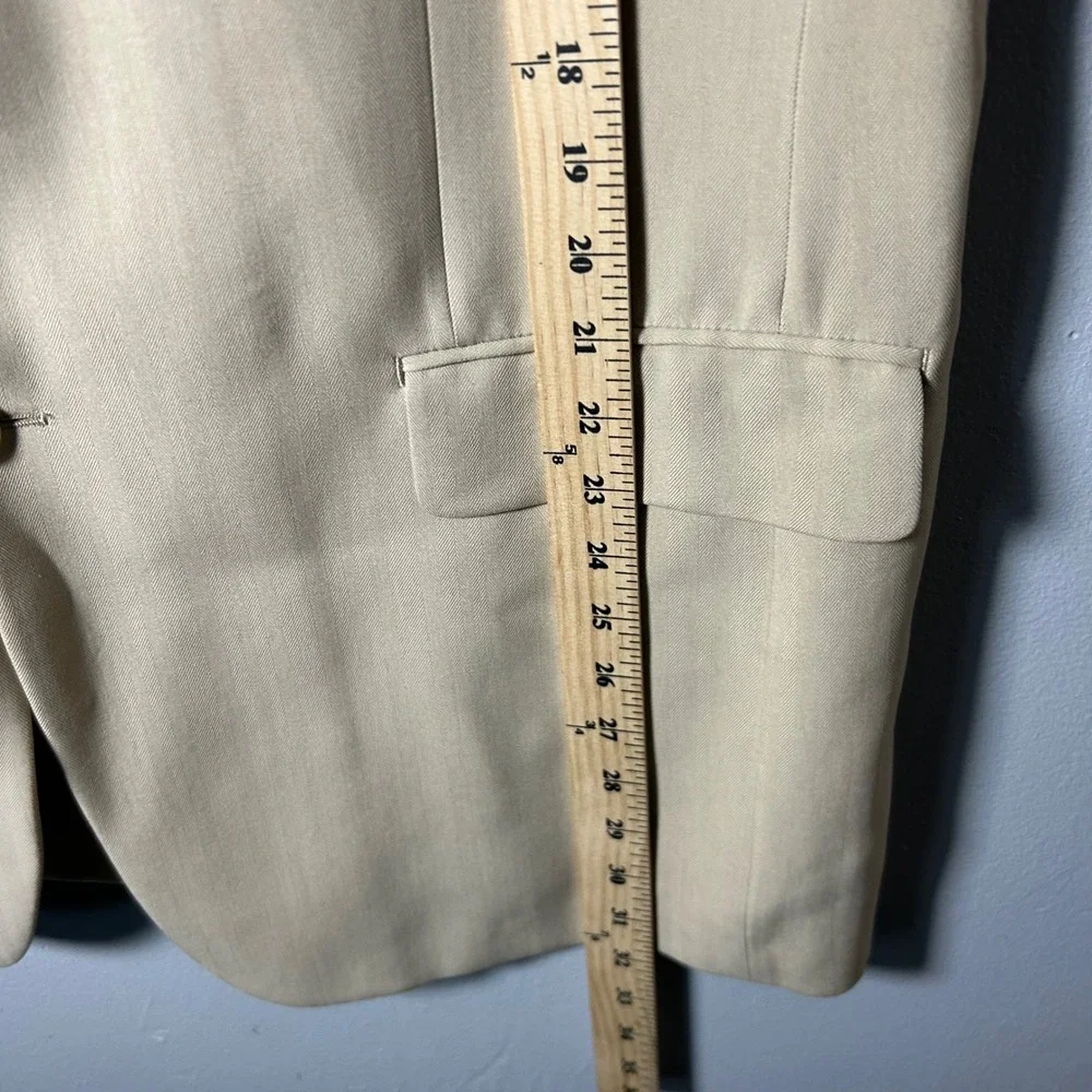 Bill Blass Mens‎ 43R Silk Blazer Tan Herringbone 3 Button Sport Coat Jacket